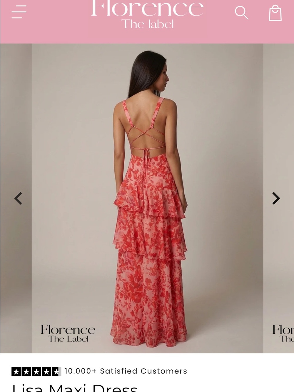 Coral Pink Floral V-Neck Tiered Maxi Dress - Picture 2 of 4